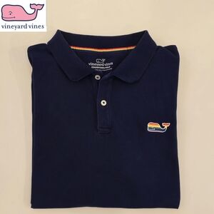 Vineyard Vines Men's Large Edgarton Navy Pride Polo Shirt w/ Rainbow Whale Logo